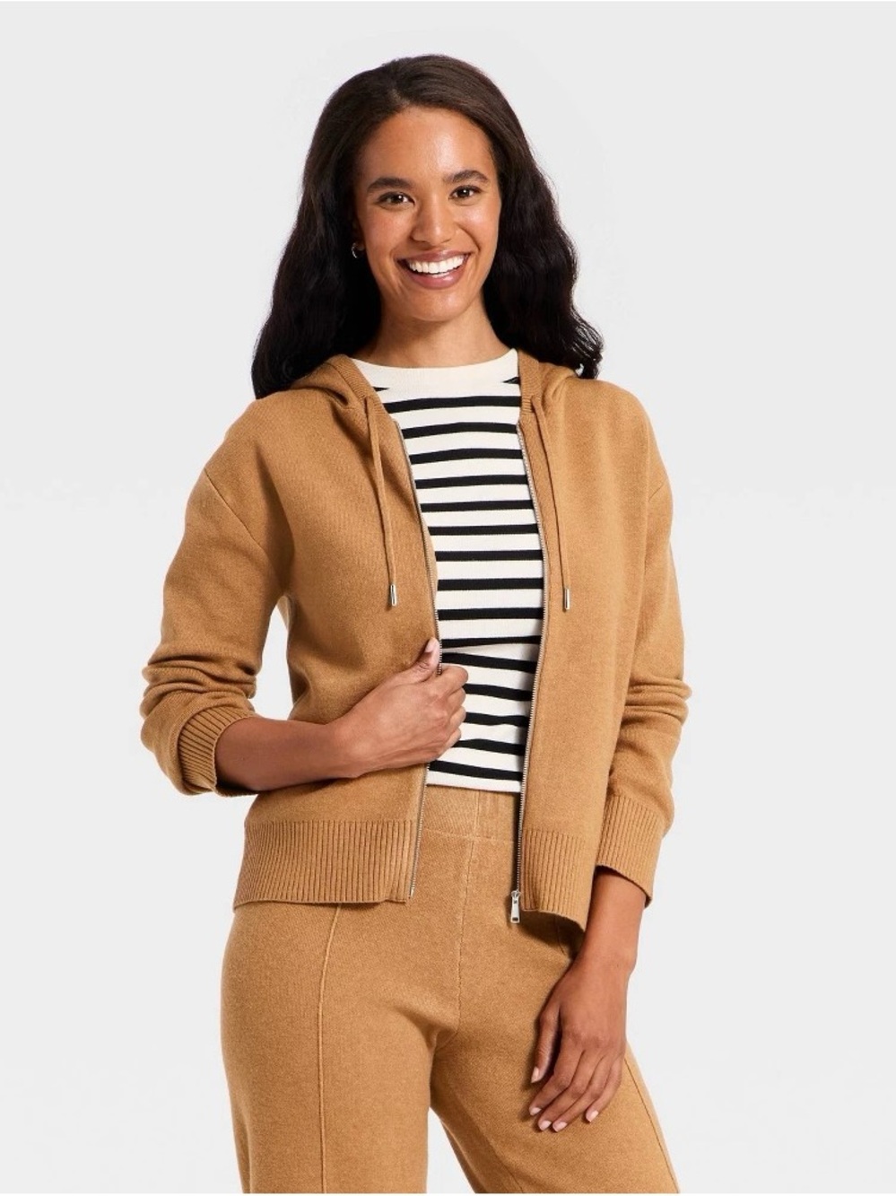a new day Camel/Tan Zip Hoodie Sweater b162s